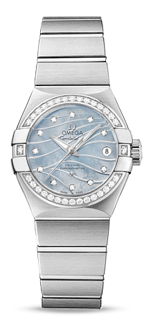 Omega Constellation Co-Axial 27 Brushed Stainless Steel / Diamond / Wavy Blue MOP